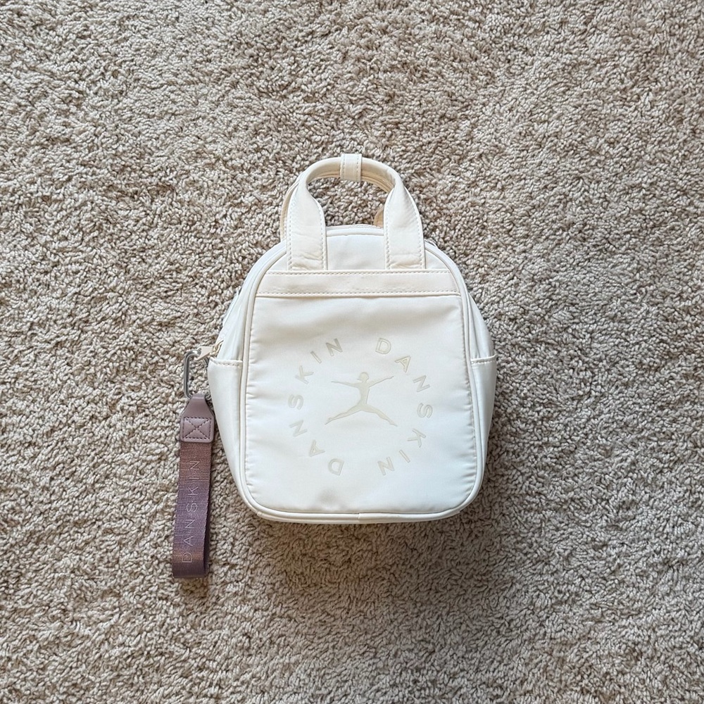 New Danskin Ivory Mini Bag with Purple Strap